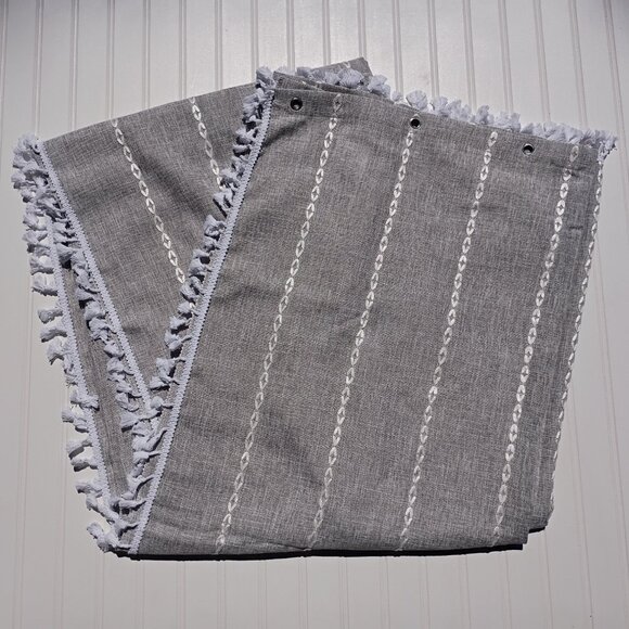 Boho Linen Shower Curtain Gray Extra Long Embroidered Tassels 73 x 96 Farmhouse - Picture 10 of 15
